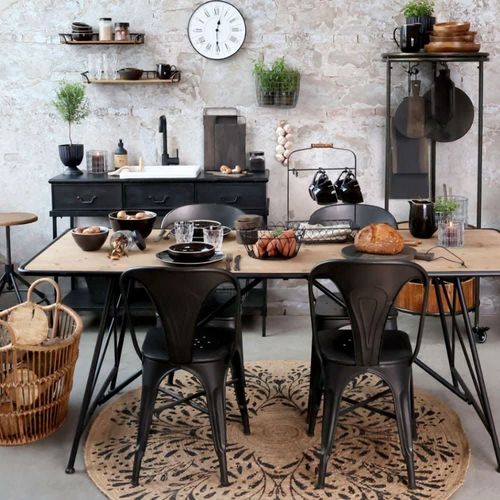 Table À Manger En Bois De Sapin Marron Et Fer Noir 200 X 80 X 78.5 Cm