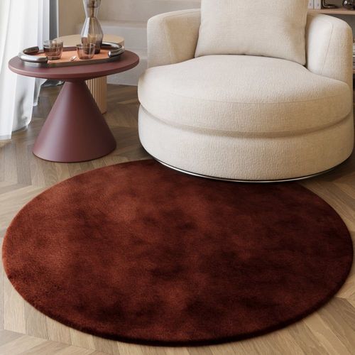 Tapis Rond Imitation Fourrure Lapin Doux Tufté Bordeaux ¿100