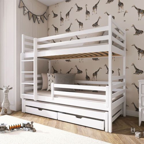 Lit Superposé 90x200 Sommier Lit Gigogne Et Tiroirs Inclus - Blanc
