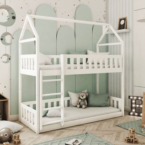 Lit Cabane Superposé 90x190 Au Sol Sommiers Inclus - Blanc