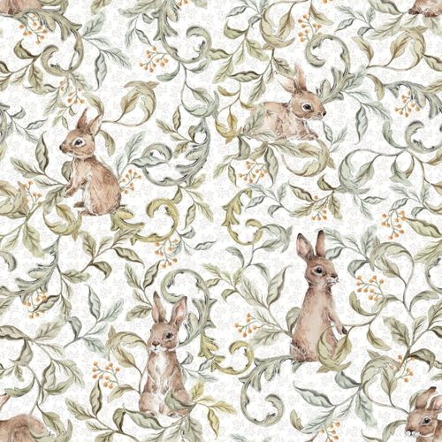 Papier peint - lapins dans les bois fond clair 100x280cm