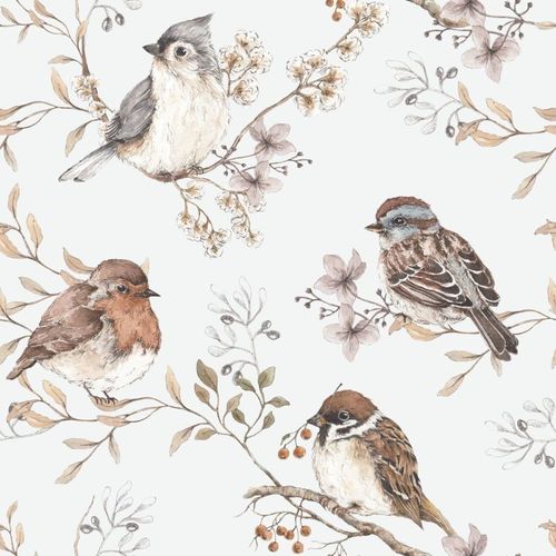 Papier peint Oiseaux sur ciel blanc gris 50x280cm