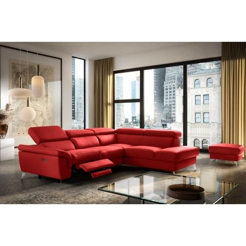Canapé Angle Droit Relax Électrique Cuir Rouge Foncé 5 Places