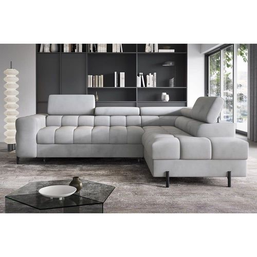 Canapé Angle Droit Convertible Velours Gris 5 Places