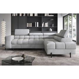 Canapé Angle Droit Convertible Velours Gris 5 Places
