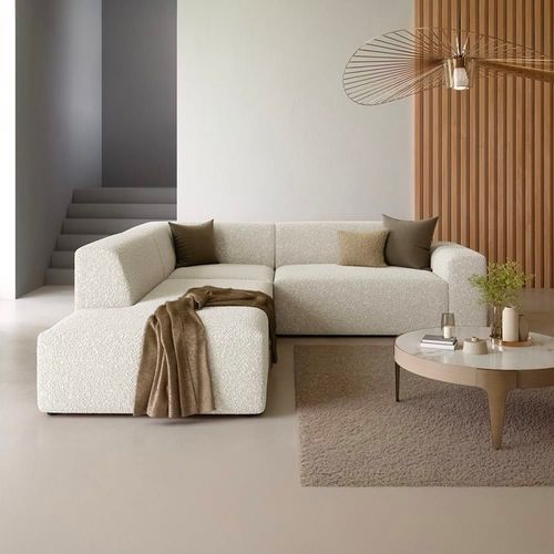 Canapé D'angle Gauche 5 Places Coffre Bois De Pin Beige