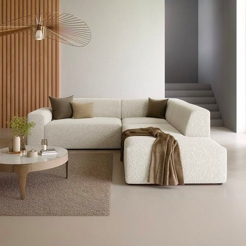 Canapé D'angle Droit 5 Places Coffre Bois De Pin Beige