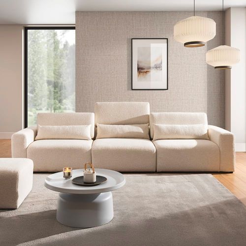 Canapé 3 Places Modulable Têtières Relevables Bois De Pin Beige