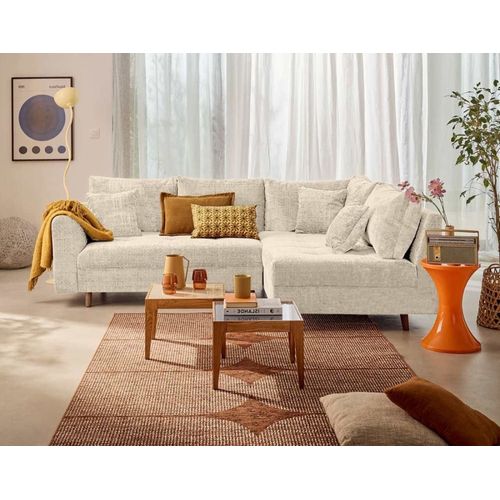 Canapé D'angle Droit 4 Places En Velours Texturé Beige