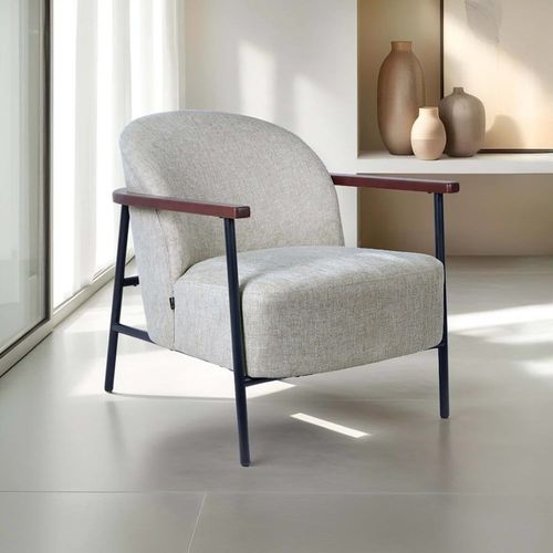 Fauteuil Relax En Acier, Bois Et Tissu Beige