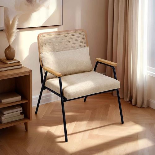 Fauteuil Relax En Acier, Rotin Synthétique Et Tissu Écru