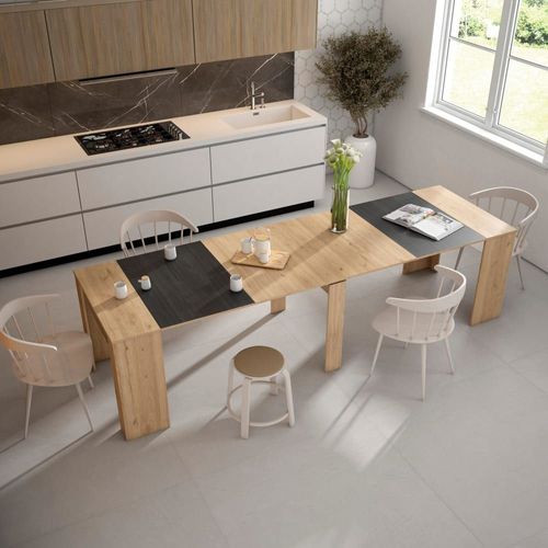 Console Extensible Effet Bois De Chêne Et Noir 302x90x77cm