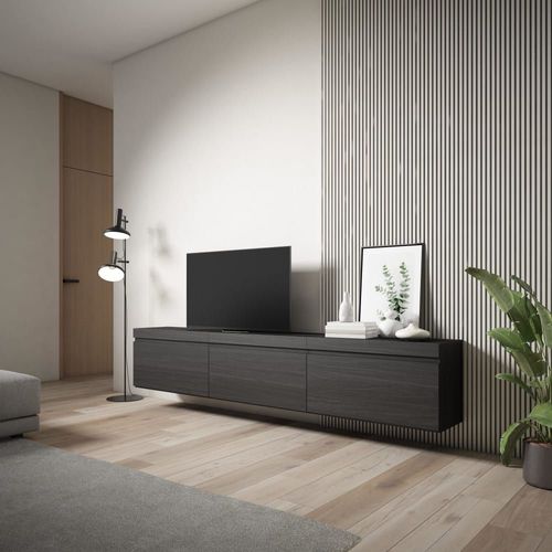 Meuble Tv Effet Bois Noir 240x35x45cm Suspendu