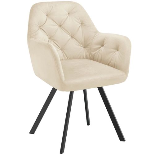 Fauteuil Pivotant 180° En Velours Rembourré Motif Matelassé Crème