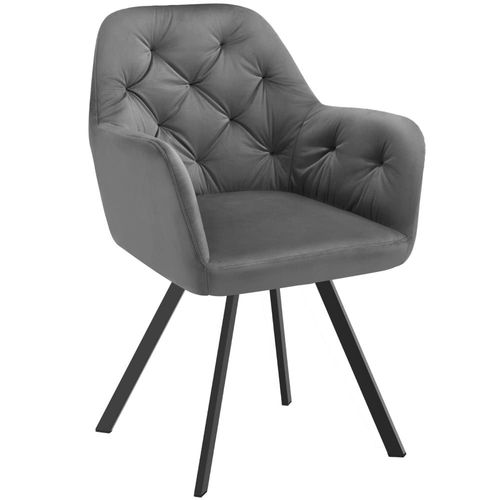 Fauteuil Pivotant 180° En Velours Rembourré Motif Matelassé Gris