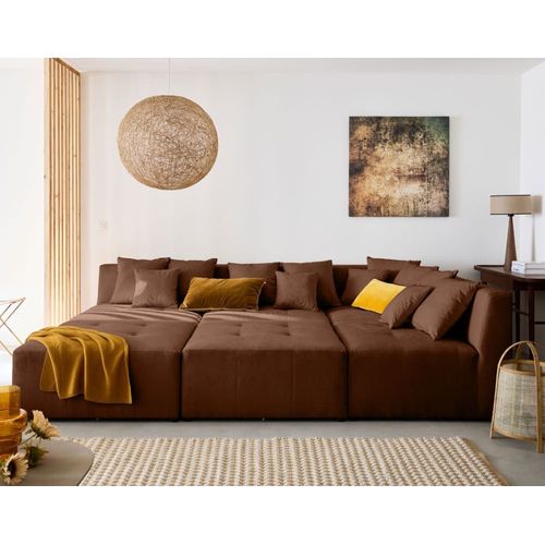Canapé Modulable 7 Places En U En Tissu Terracotta