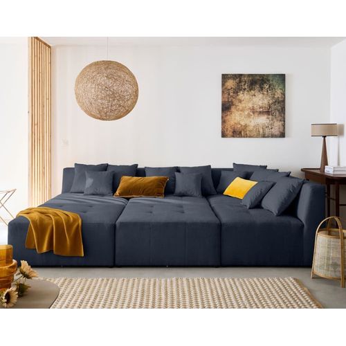 Canapé Modulable 7 Places En U En Tissu Bleu