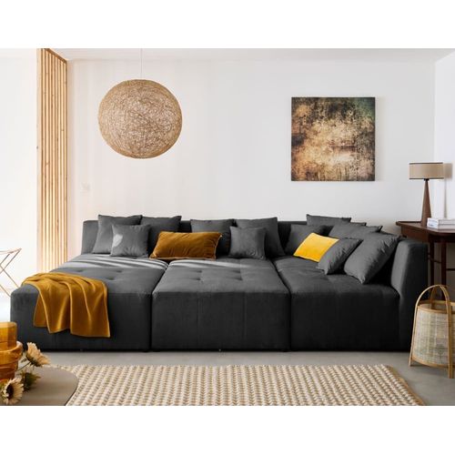 Canapé Modulable 7 Places En U En Tissu Gris Foncé