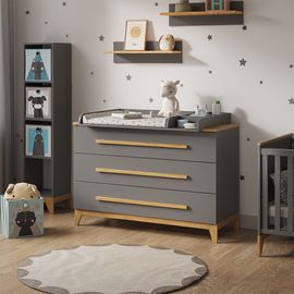 Commode À Langer 133x98cm Xl Avec 3 Tiroirs, Gris