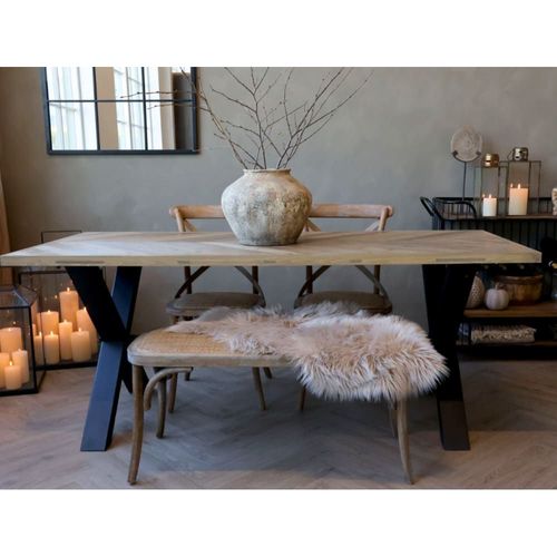 Table À Manger En Bois Marron Et Fer Forgé Noir 200 X 90 X 77 Cm