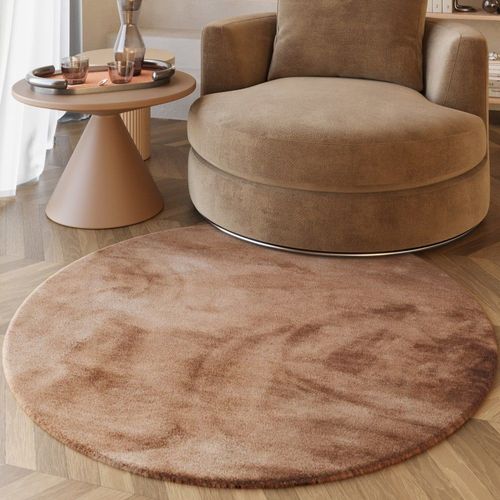 Tapis Rond Imitation Fourrure Lapin Doux Tufté Rose Poudré ¿100
