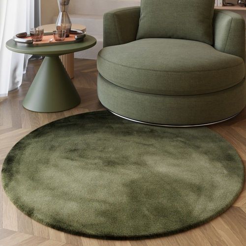 Tapis Rond Imitation Fourrure Lapin Doux Tufté Vert Olive ¿150