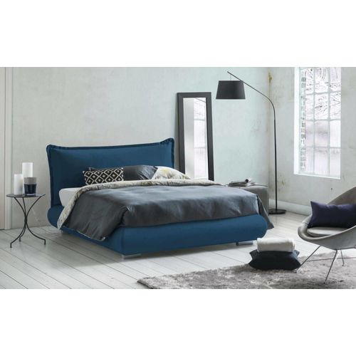 Lit Double En Tissu Bleu 160x190 Cm
