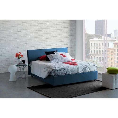Lit Double En Tissu Bleu 160x190 Cm
