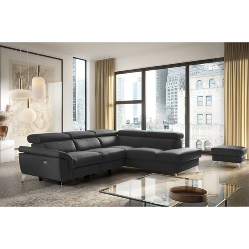 Canapé Angle Droit Relax Électrique Cuir Noir 5 Places