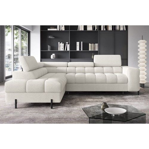 Canapé D'angle Gauche Convertible En Tissu Ivoire 5 Places