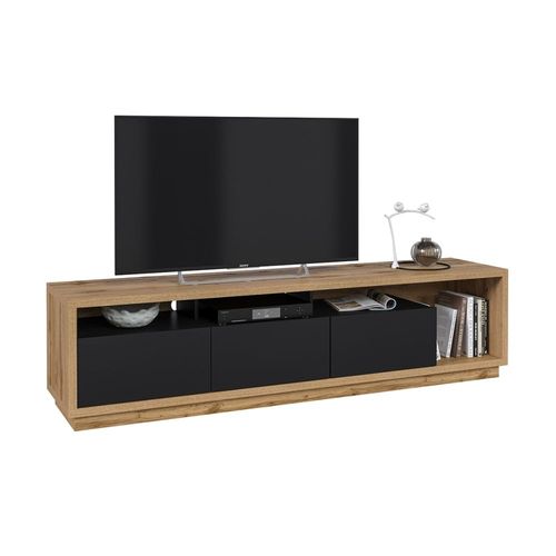 Meuble Tv 3 Tiroirs 200 Cm Stratifiés Noir Et Beige