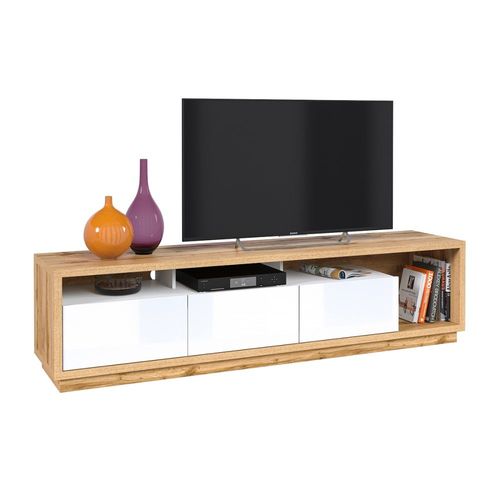 Meuble Tv 3 Tiroirs 200 Cm Stratifiés Blanc Et Beige