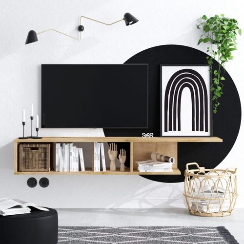 Meuble Tv Suspendu Décor Chêne Saphir L150 Cm