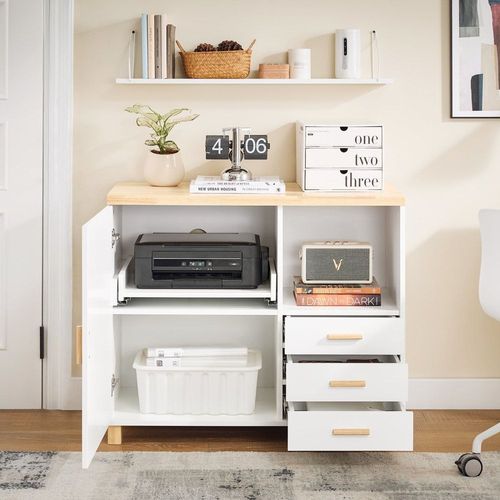 Caisson De Bureau À Roulettes Effet Bois Blanc Avec Tiroirs Et Porte