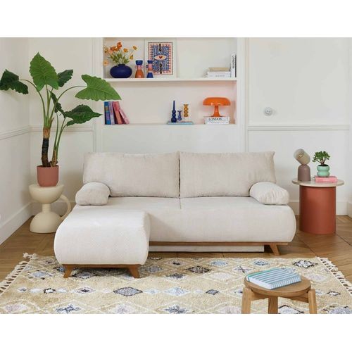 Canapé Droit Convertible 4 Places En Velours Texturé Beige