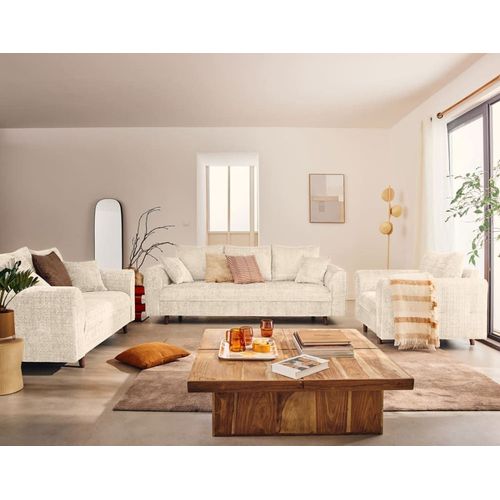Canapé Droit 2 Places En Velours Texturé Beige