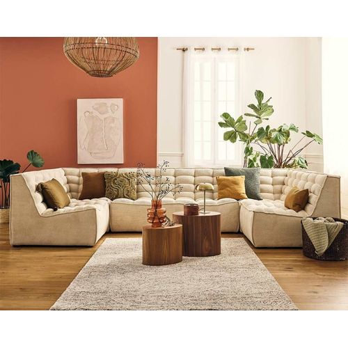 Canapé Modulable 7 Places En U En Velours Texturé Beige
