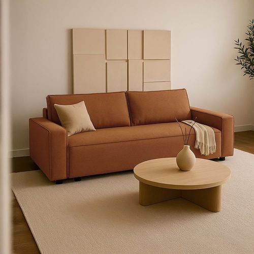 Canapé Convertible En Tissu 3 Places Terracotta