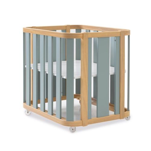 Berceau Bois/Vert 55x70 Cm Avec Matelas Et Textile Imprimé Forêt