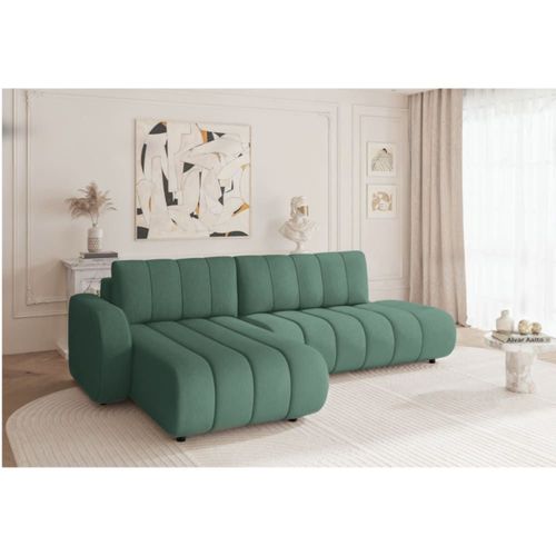 Canapé D'angle Tissu Bouclette Vert 4 Places