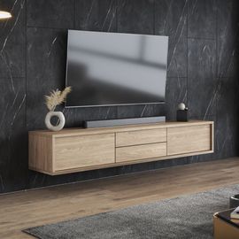 Meuble Tv 2 Portes 2 Tiroirs 180 Cm Stratifiés Beige