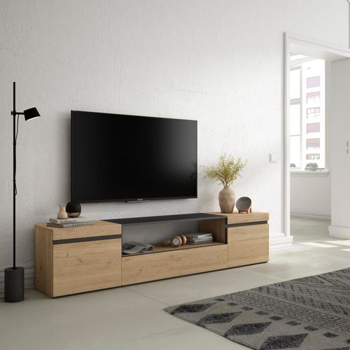 Meuble Tv Effet Bois De Chêne Et Noir 200x35x45cm