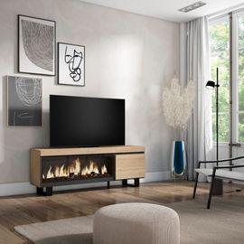 Meuble Tv Effet Bois De Chêne 158x35x57cm Cheminée Effet Feu Xxl
