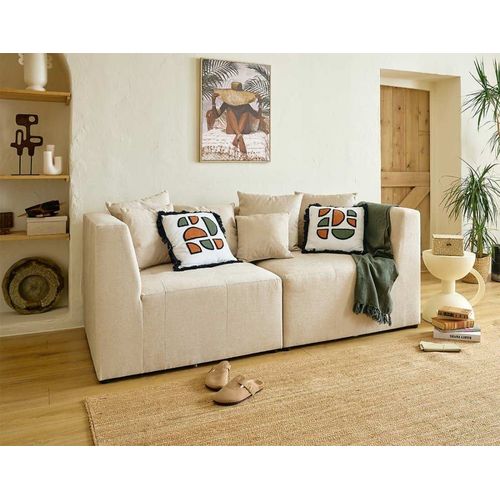 Canapé Modulable 2 Places En Tissu Beige