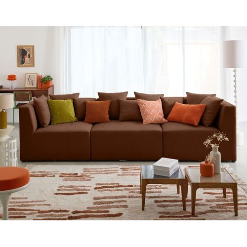 Canapé Modulable 3 Places En Tissu Texturé Terracotta