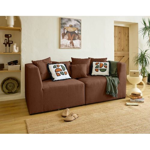 Canapé Modulable 2 Places En Tissu Terracotta