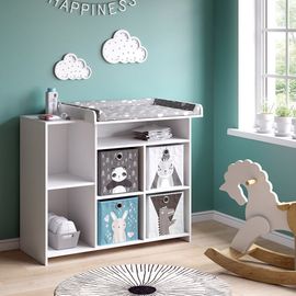 Commode À Langer 113x100cm Avec Étagères Ouvertes, Blanc