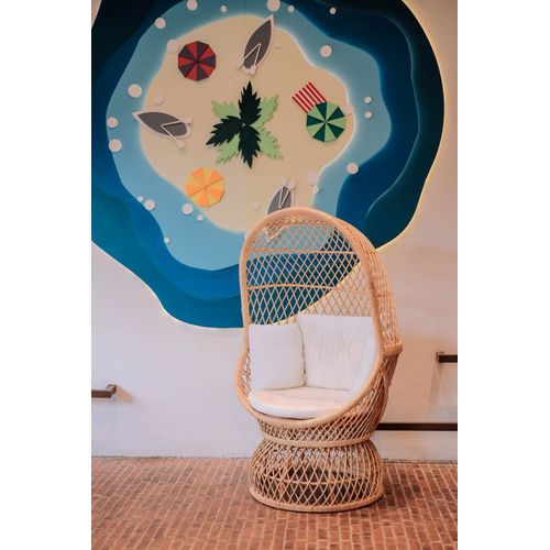 Fauteuil Oeuf En Rotin Naturel Et Tissu Beige