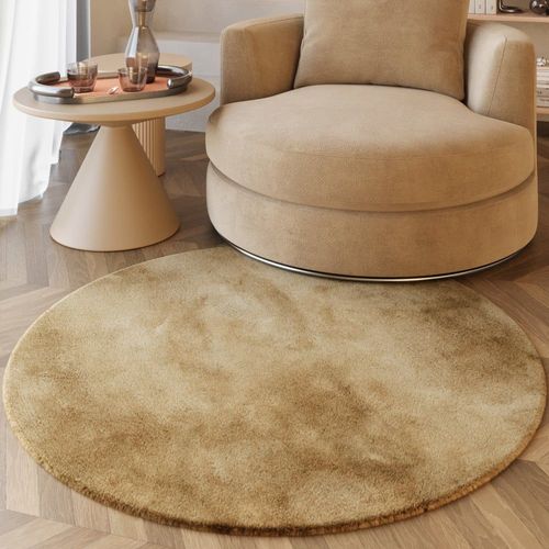 Tapis Rond Imitation Fourrure Lapin Doux Tufté Beige Caramel ¿200