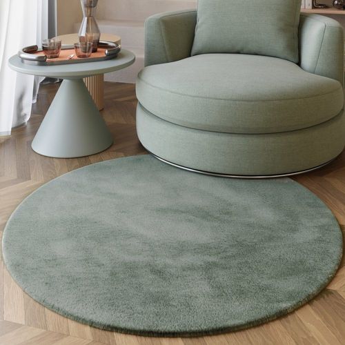 Tapis Rond Imitation Fourrure Lapin Doux Tufté Vert Sauge ¿100